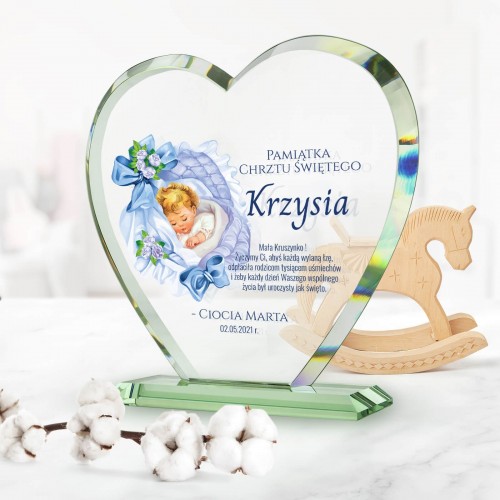 Statuetka szklane serce na chrzest - Kruszynka