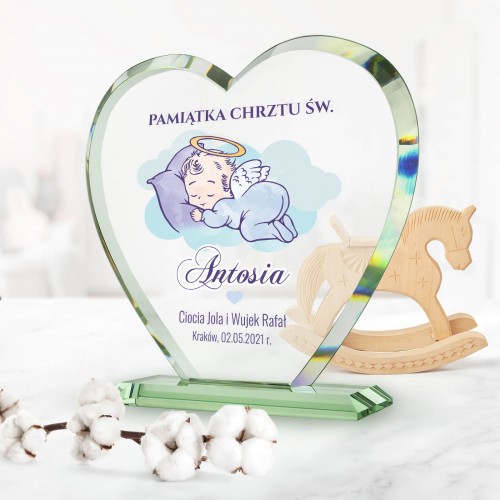Statuetka szklana serce na chrzest - Pamiątkowa