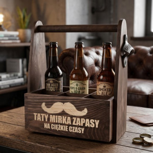 Drewniana skrzynka na piwo z otwieraczem - Zapasy Taty