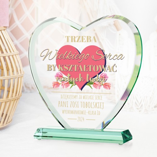 Statuetka szklane serce z nadrukiem dla nauczyciela - Dziękujemy