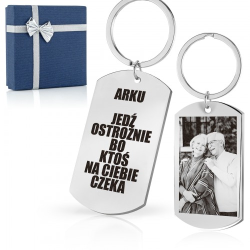 Nieśmiertelnik brelok z grawerem zdjęcia dla kierowcy - Jedź ostrożnie