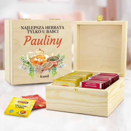 Zestaw herbat w skrzynce z nadrukiem dla babci - Najlepsza harbatka