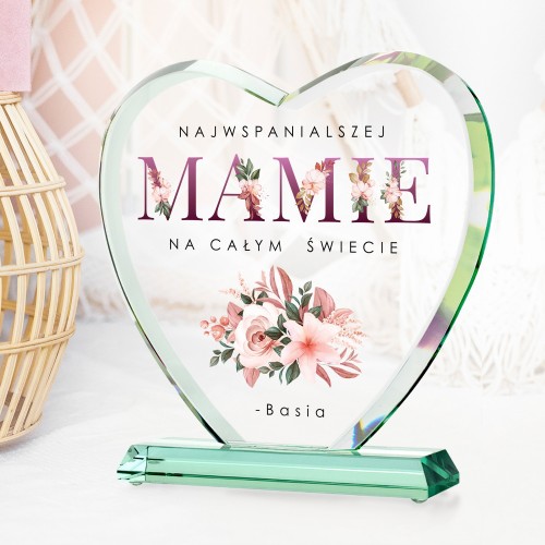 Statuetka szklane serce z nadrukiem na dzień mamy - Najwspanialsza