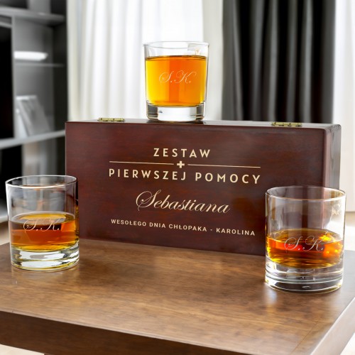 Szklanki do whisky z grawerem w skrzynce dla chłopaka - Pomocny zestaw
