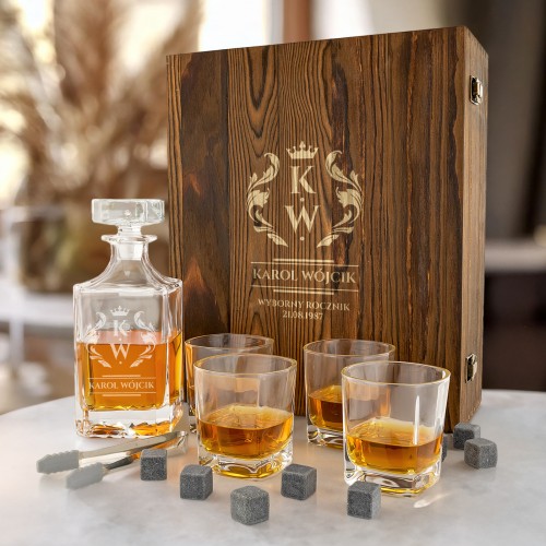 Karafka ze szklankami i kamieniami do whisky dla niego - Wyborny rocznik