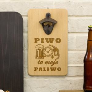Otwieracz do piwa na ścianę z grawerem dla piwosza - Złote paliwo