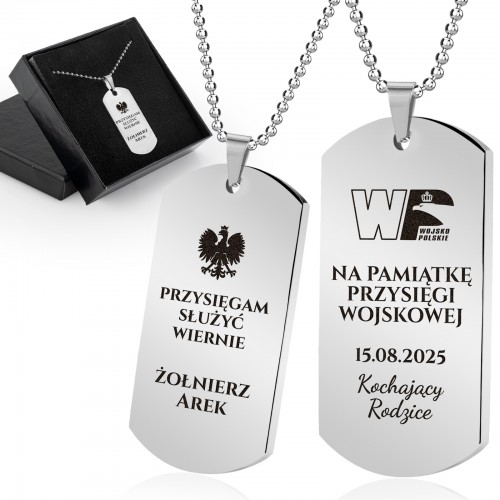 Nieśmiertelnik z grawerem stalowy dla żołnierza - Pamiątka przysięgi