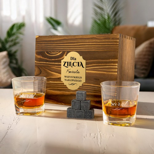 Szklanki do whisky z kamieniami w pudełku z grawerem dla zięcia - Chill set