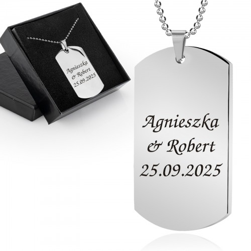 Nieśmiertelnik z grawerem stalowy dla zakochanych - You & I