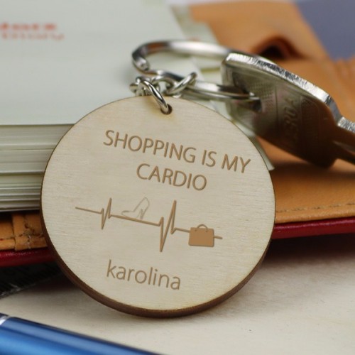 Brelok do kluczy z grawerem dla niej - Shopping is my cardio
