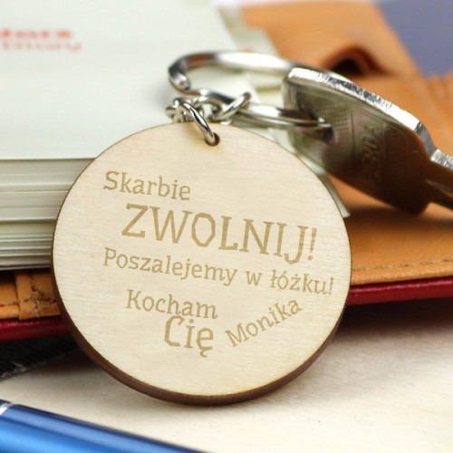 Brelok do kluczy z grawerem - Skarbie zwolnij