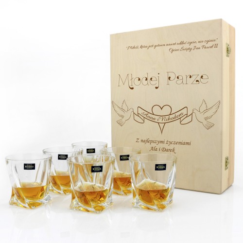 Szklanki do whisky w pudełku z grawerem na ślub - Młoda para