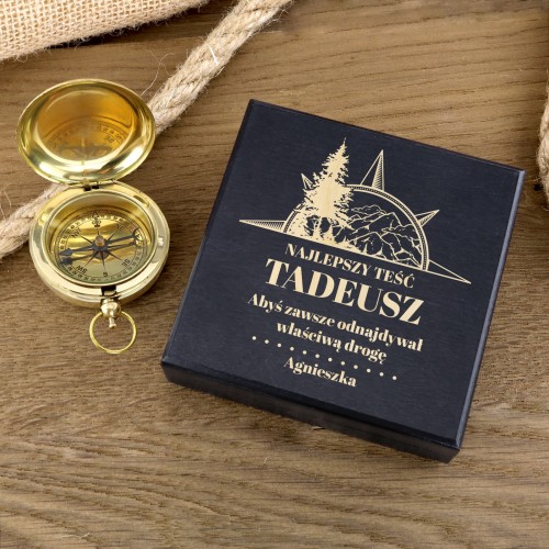 Kompas z grawerem w szkatułce dla teścia - Na drogę