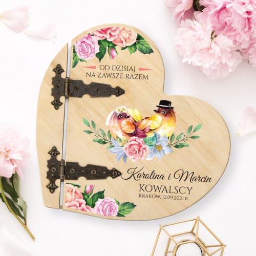 Album na zdjęcia drewniany serce z nadrukiem na ślub - Na zawsze razem