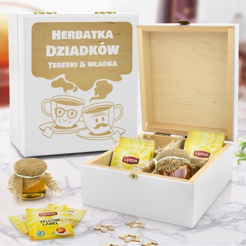 Zestaw prezentowy w skrzynce z grawerem - Herbatka Dla Dziadków