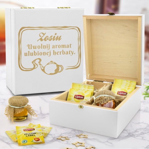 Zestaw upominkowy w skrzynce z grawerem - Herbatka z Aromatem Świąt