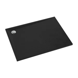 Omnires STONE brodzik prysznicowy ze strukturą kamienia, 90 x 100 cm, czarny mat STONE90-100BL