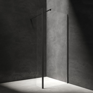 Omnires MARINA kabina prysznicowa walk-in ze ścianką boczną, 120 x 30 cm, czarny mat, szkło transparentne MA1230BLTR