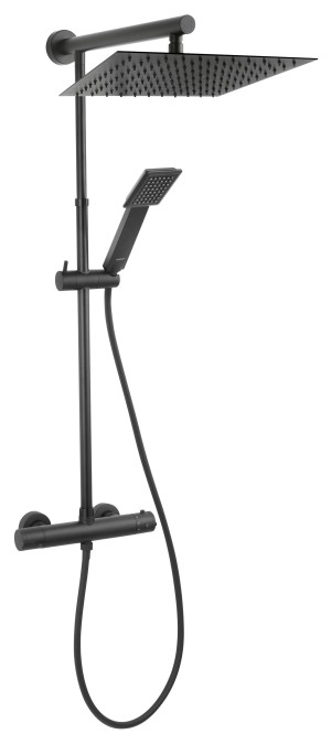 FERRO Zestaw natryskowy TREVI  SQUARE BLACK z baterią termostatyczną czarna          w FE-NP75SQ-TRV7U-BL
