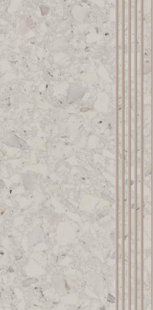 Paradyż Terazzo White Stopnica Nacinana Mat 29,8x59,8 G1