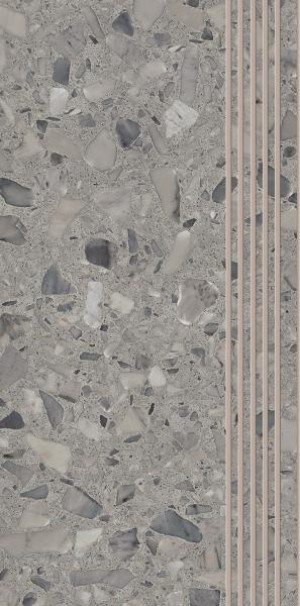 Paradyż Terazzo Grey Stopnica Nacinana Mat 29,8x59,8 G1