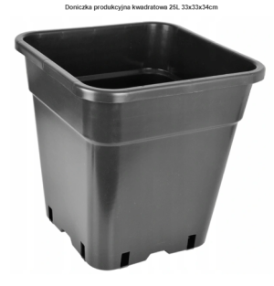 Doniczka Produkcyjna Kwadratowa 14L – Czarna, 100% Recykling, Polska Produkcja 28x28xh28,5cm