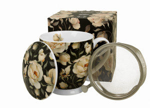 Kubek na stopce z zaparzaczem ENGLISH ROSES BLACK