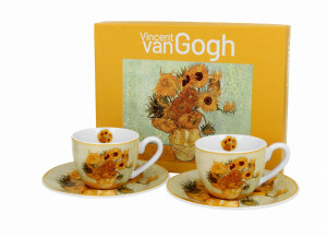2 filiżanki espresso ze spodkami SUNFLOWERS inspired by Van Gogh