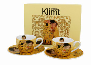 Duo 2 filiżanki espresso ze spodkami THE KISS ECRU inspired by Klimt