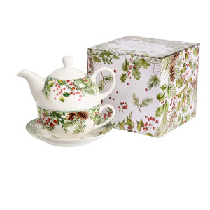 Filiżanka z dzbankiem Tea for one CHRISTMAS LEAVES – Kolekcja Świąteczna
