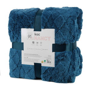 Koc z mikrofibry flano puszysty gruby ciepły efekt 3D 150x200 NANCY Granatowy