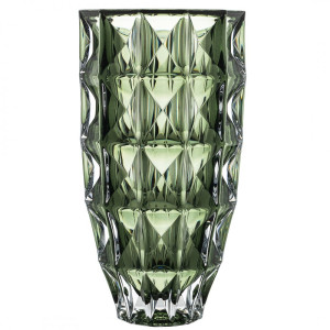 BOHEMIA DIAMOND SMOKEY GREEN KRYSZTAŁOWY WAZON 280MM