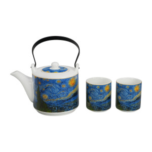 Dzbanek z zaparzaczem i 2 czarkami STARRY NIGHT inspired by Van Gogh