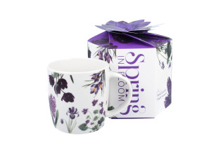 Kubek Fioletowe Kwiaty 400 ml New Bone China w pudełku ozdobnym