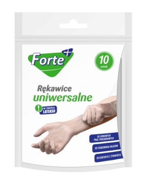 Rękawiczki uniwersalne Forte+, winylowe, transparentne, bez pudru, 10 szt.