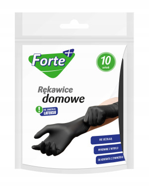 Rękawiczki domowe Forte+, nitrylowe, czarne, bez pudru, 10 szt.