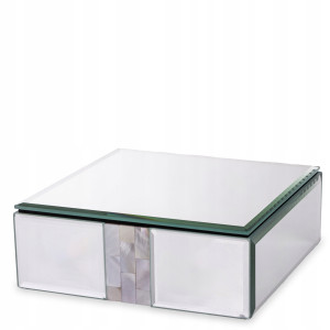 SZKLANA SZKATUŁKA PERŁOWA NA BIŻUTERIĘ KASETKA GLAMOUR SREBRNA 16x16x6