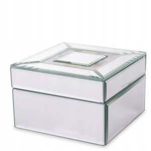 SZKLANA SZKATUŁKA PERŁOWA NA BIŻUTERIĘ KASETKA GLAMOUR SREBRNA 12x12x6