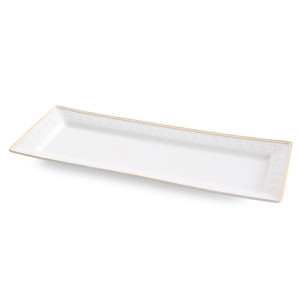 Patera dekoracyjna Olivia 39×15×3 cm biała ze złotym zdobieniem