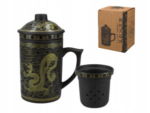 Kubek ceramiczny z sitkiem i przykrywką Smok, zmieniający kolor