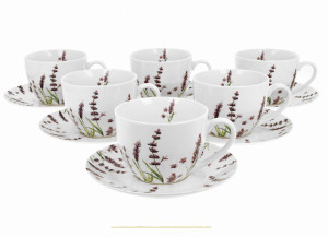 Filiżanki ze spodkami 280 ml komplet 6 Clasic Lavender