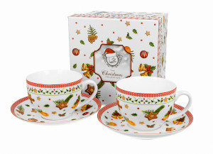 Filiżanki ze spodkami 280 ml komplet 2 szt Słodkie Święta