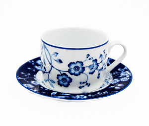 Filiżanka ze spodkiem porcelanowa Evia Blue 220 ml Bogucice