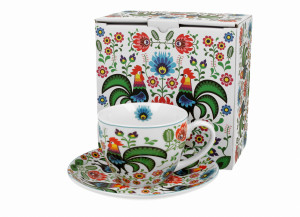Filiżanka jumbo ze spodkiem 250 ml KOGUTY FOLK