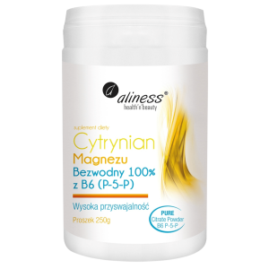 Aliness Cytrynian Magnezu Bez­wodny Z Witaminą B6 P-5-p 250g – Proszek Vege Na Stres, Mięśnie I Układ Nerwowy