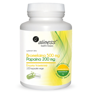 Aliness Bromelaina Papaina 500mg/200mg 100 Kapsułek – Enzymy Wspomagające Trawienie