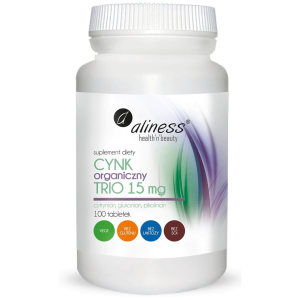 Aliness Cynk Organiczny Trio 15mg – 100 Tabletek, Odporność I Zdrowa Skóra