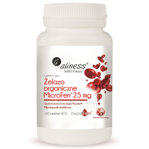 Aliness żelazo Organiczne 25 Mg – 100 Tabletek | Microferr® + Wysoka Biodostępność