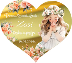 Podziękowania dla gości na komunię magnes dla dziewczynki złote lustro