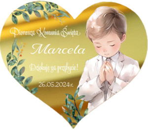 Podziękowania dla gości na komunię magnes dla chłopca złote lustro